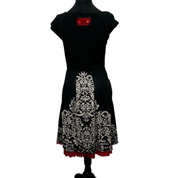 Vintage Lulu H Paris Fit & Flare Dress L Black Red Lace Detail Minor Flaw - Picture 3 of 13